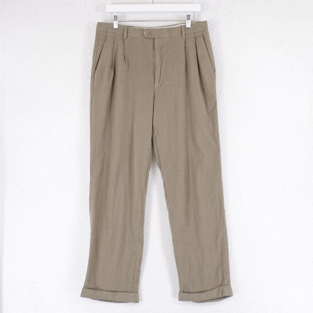 Zanella Nordstrom Bennett Tan Tweed Wool Herringbone Mid Rise‎ Dress Pants 34/29